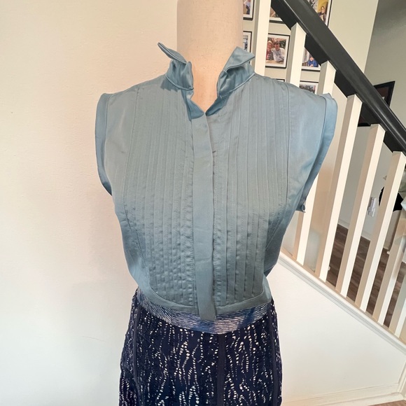 Paul Hardy sleeveless pin tuck blouse cornflower blue s/p - Picture 4 of 14